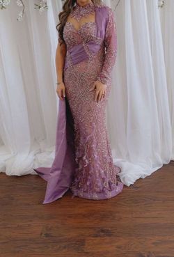Custom made Purple Size 8 Sequin Fully-beaded Floor Length Straight Dress on Queenly