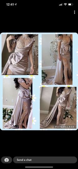 Custom made Nude Size 2 Custom Pattern High Neck Side slit Dress on Queenly