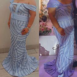 Custom made Blue Size 12 Prom Plus Size Black Tie Straight Dress on Queenly