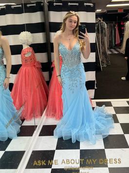 Jovani Blue Size 6 Tulle Floor Length Sheer Train Mermaid Dress on Queenly