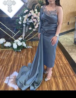 Custom made Blue Size 2 Overskirt Black Tie Straight Dress on Queenly