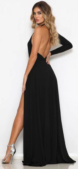 Abyss By Abby Black Size 4 Floor Length Short Height Side slit Dress on Queenly