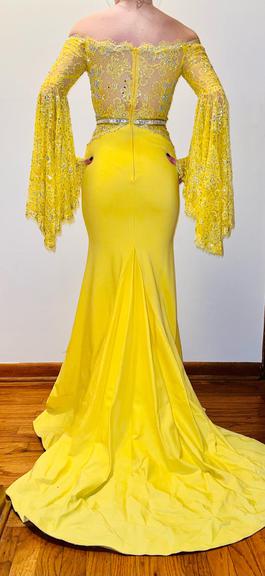 Johnathan Kayne Yellow Size 2 Prom Bell Sleeves Pageant Train Dress on Queenly