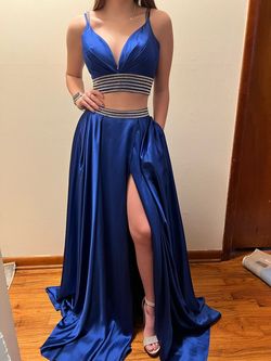 Sherri Hill Royal Blue Size 2 Jewelled Euphoria $300 Pageant Side slit Dress on Queenly