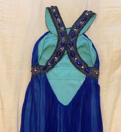 Style -1 Aiden Mattox Blue Size 6 Jewelled Military 50 Off Straight Dress on Queenly
