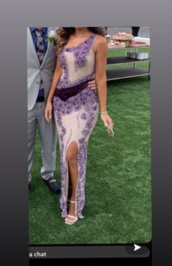Custom made Purple Size 4 Sequin One Shoulder Floor Length Side slit Dress on Queenly