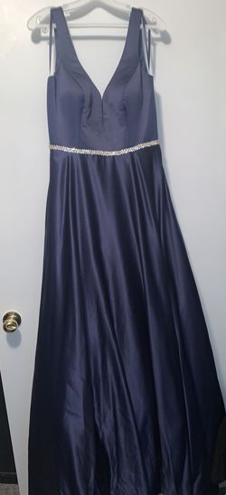 Promgirl Navy Blue Size 10 Floor Length Sequin Pageant Ball gown on Queenly