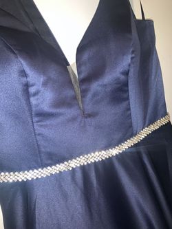 Promgirl Navy Blue Size 10 Floor Length Sequin Pageant Ball gown on Queenly