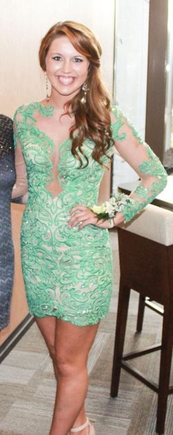 Mac Duggal Light Green Size 2 Long Sleeve Custom Free Shipping Cocktail Dress on Queenly