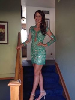 Mac Duggal Green Size 2 Free Shipping Midi Pattern $300 Shiny Cocktail Dress on Queenly