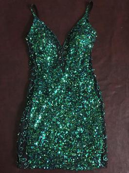 Mac Duggal Green Size 4 Euphoria $300 Sheer Cocktail Dress on Queenly