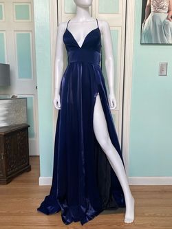 Clarisse Navy Blue Size 6 Side Slit $300 A-line Dress on Queenly