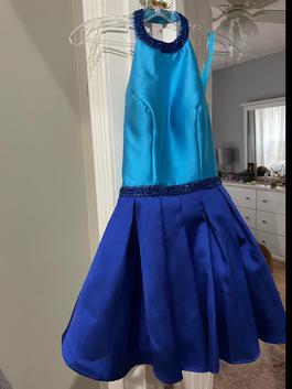 Colors Blue Size 0 Halter Prom Midi Cocktail Dress on Queenly