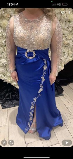 Custome made Blue Size 10 Plus Size Floor Length Side slit Dress on Queenly