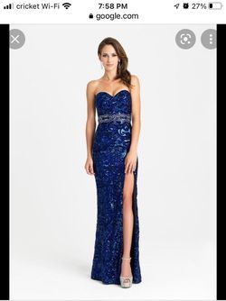 Madison James Blue Size 8 Strapless Side slit Dress on Queenly