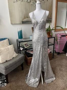 Honey and Rosie Silver Size 2 Prom Jewelled $300 Straight Dress on Queenly