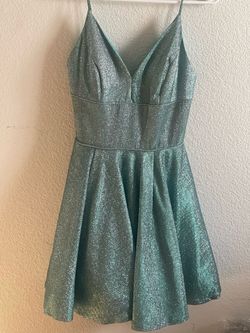 Sherri Hill Blue Size 4 V Neck Midi Cocktail Dress on Queenly
