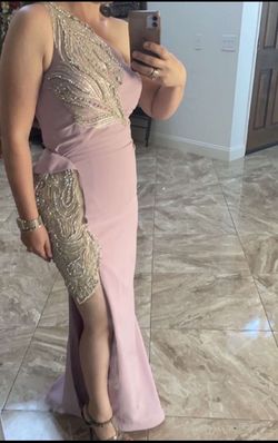 Custom made Pink Size 4 Sequin Floor Length Side slit Dress on Queenly