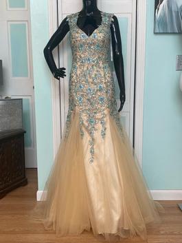 Tony Bowls Nude Size 4 Floor Length Backless Military Mermaid Dress on Queenly