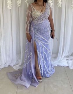 Custom made Purple Size 8 Fully-beaded Prom Side slit Dress on Queenly