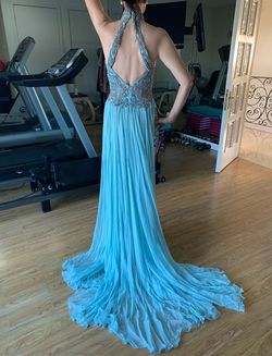 Sherri Hill Blue Size 2 Tall Height Train 50 Off Floor Length Straight Dress on Queenly