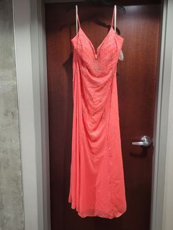 Cassandra Stone by Mac Duggal 42032 Pink Size 20 Sequined Sorority Formal Coral A-line Dress on Queenly