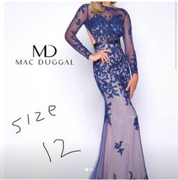 Mac Duggal Blue Size 12 Floor Length Straight Dress on Queenly