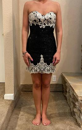 Night Moves Black Size 6 Shiny $300 Fitted Lace Cocktail Dress on Queenly