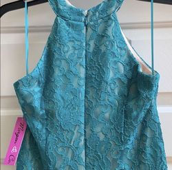Morgan and Co Blue Size 2 Lace Turquoise Shiny Mermaid Dress on Queenly