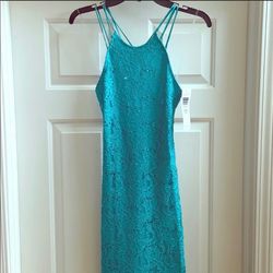 JUMP Apparel Blue Size 2 Turquoise Lace $300 Mermaid Dress on Queenly