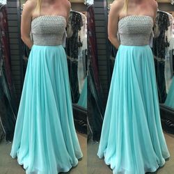 Sherri Hill Blue Size 4 Mini Turquoise $300 Floor Length Ball gown on Queenly