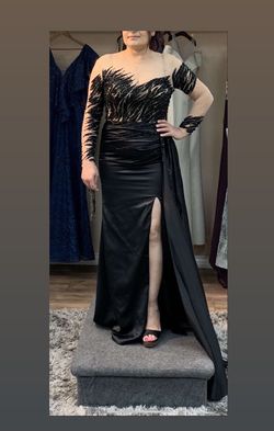 Custom made Black Tie Size 8 Sequined Jewelled Side slit Dress on Queenly