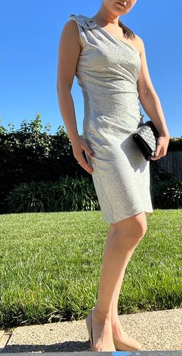 Max and Cleo Silver Size 4 $300 One Shoulder Cocktail Dress on Queenly