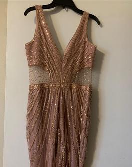 Jovani Pink Size 6 Side Slit Rose Gold Straight Dress on Queenly