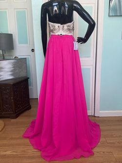 Rachel Allan Hot Pink Size 4 Jewelled Sequin Floor Length A-line Dress on Queenly
