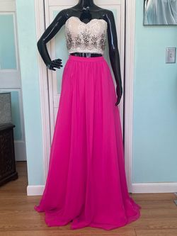 Rachel Allan Hot Pink Size 4 Jewelled Sequin Floor Length A-line Dress on Queenly