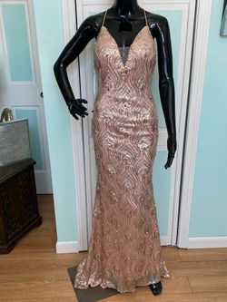 Madison James Gold Size 4 Floor Length Sequined Mermaid Dress on Queenly