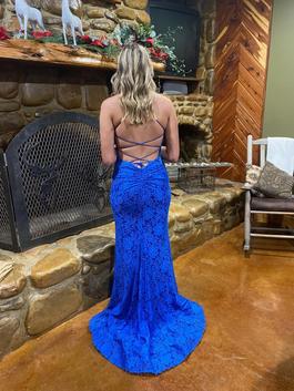 Sherri Hill Blue Size 2 Lace Corset Backless Straight Dress on Queenly