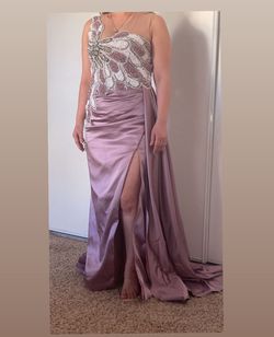 Custom made Purple Size 8 Prom Floor Length Pageant Beaded Top Side slit Dress on Queenly