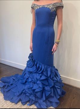 Rachel Allan Blue Size 2 Ruffles Prom Jewelled Mermaid Dress on Queenly