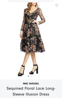 Mac Duggal Black Size 4 Floral Homecoming Midi Cocktail Dress on Queenly