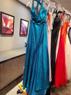 Style 12166 Studio 17 Blue Size 2 Tall Height Shiny Mermaid Dress on Queenly