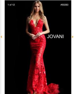 Jovani Red Size 4 Embroidery Prom Sheer Mermaid Dress on Queenly