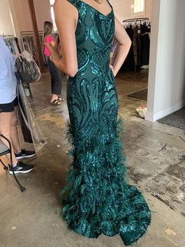 Jovani Green Size 2 Feather Pattern Pageant Train Dress on Queenly