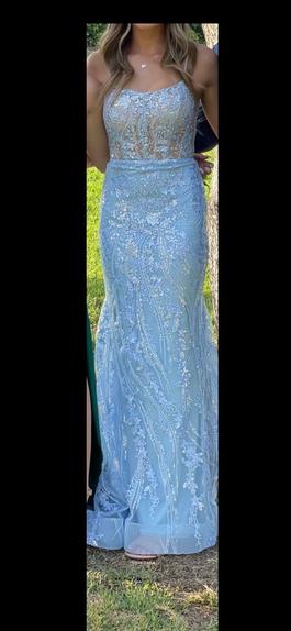 Sherri Hill Light Blue Size 0 Sheer Boat Neck Cocktail Dress on Queenly