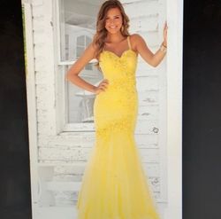 Blush Prom Yellow Size 6 Black Tie Military Floral Mermaid Dress on Queenly