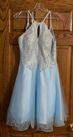 EVA Light Blue Size 6 Floor Length A-line Dress on Queenly
