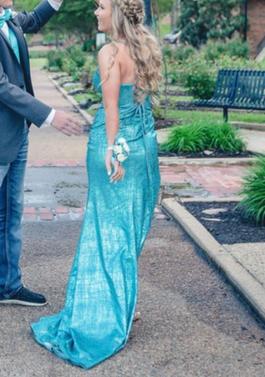 Ashley Lauren Blue Size 2 Prom $300 Boat Neck Side slit Dress on Queenly