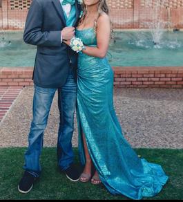 Ashley Lauren Blue Size 2 Prom $300 Boat Neck Side slit Dress on Queenly