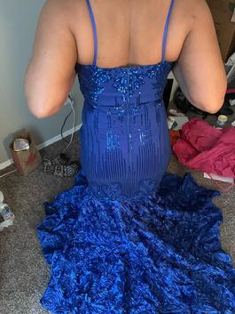 Custom Blue Size 10 Prom Shiny Pattern Mermaid Dress on Queenly